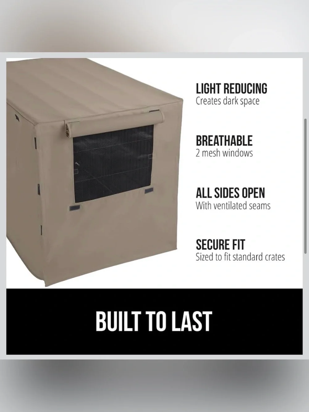 New Open Box Taupe GORILLA GRIP Dog Crate Cover ONLY 23”x36”x25”